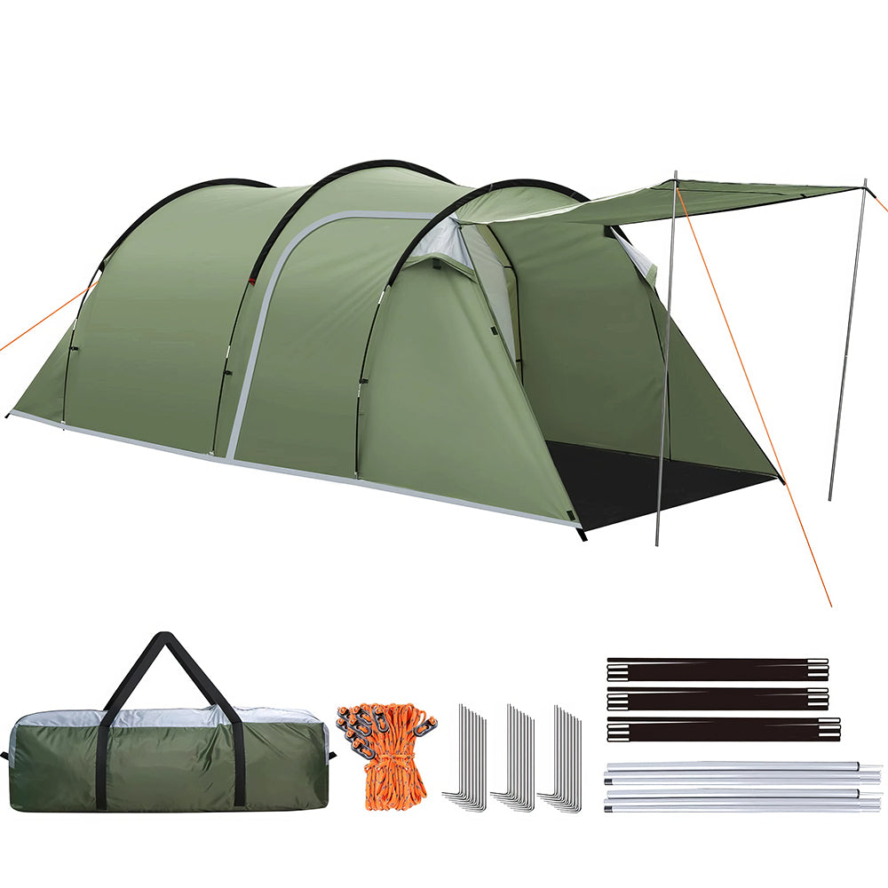 4-Person Tunnel Camping Tent with Waterproof Coating and Screened Porch