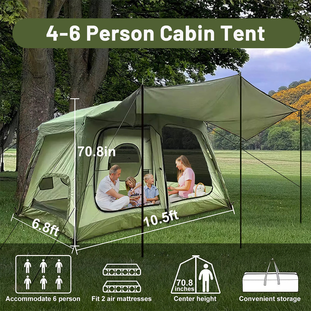 4-6 Person Camping Tent with Waterproof Floor and Rainfly